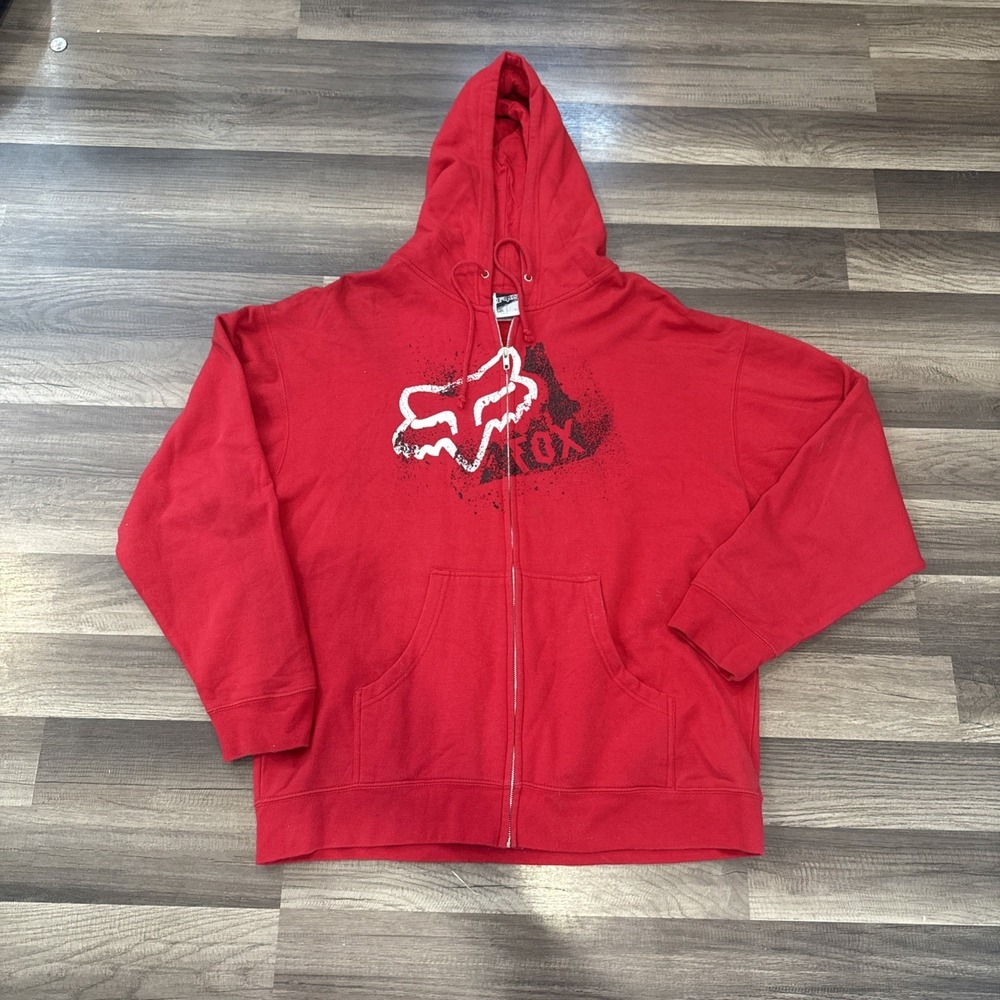 Vintage Fox Racing Design Red Zip Up Hoodie Size XL Grunge 90s Big Logo Fox
